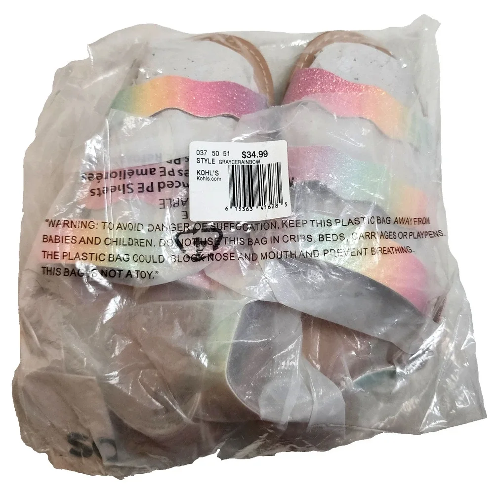 SO Youth Girl's Slip On Single Buckle Slide Sandals Rainbow Size:2
